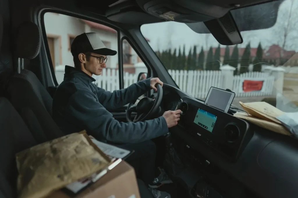 Chauffeur-livreur au volant de sa camionnette